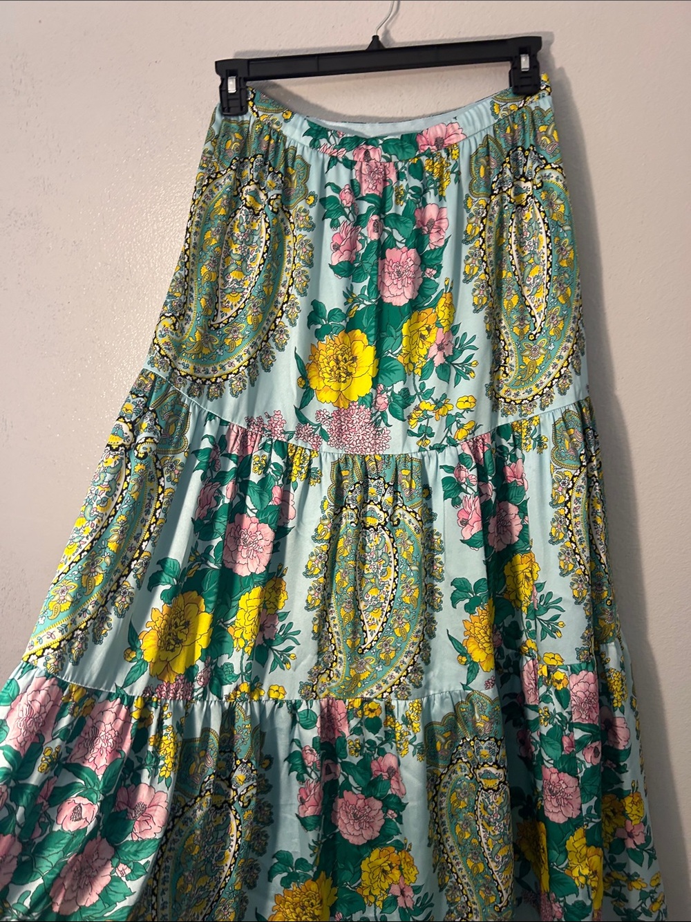 Kobi Halperin Floral Paisley Tiered Maxi Skirt Aqua Boho - Picture 5 of 15